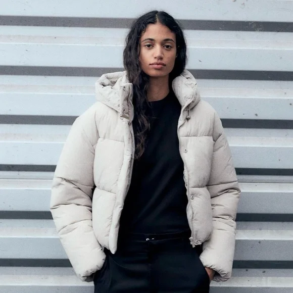 ZARA WATER-REPELLENT PUFFER ANORAK - Ecru Winter Jacket - Picture 2 of 10